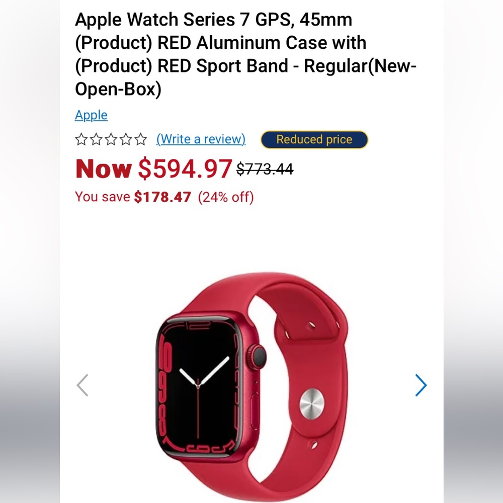 Apple Watch Series 7 45mm Red Aluminum Red Sport Band GPS